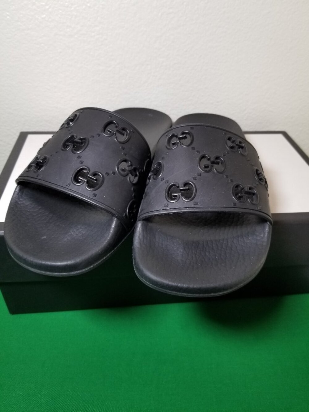 Gucci Black GG Pursuit Slides Size 36 Rubber Womens US Size 6 Luxury with Box